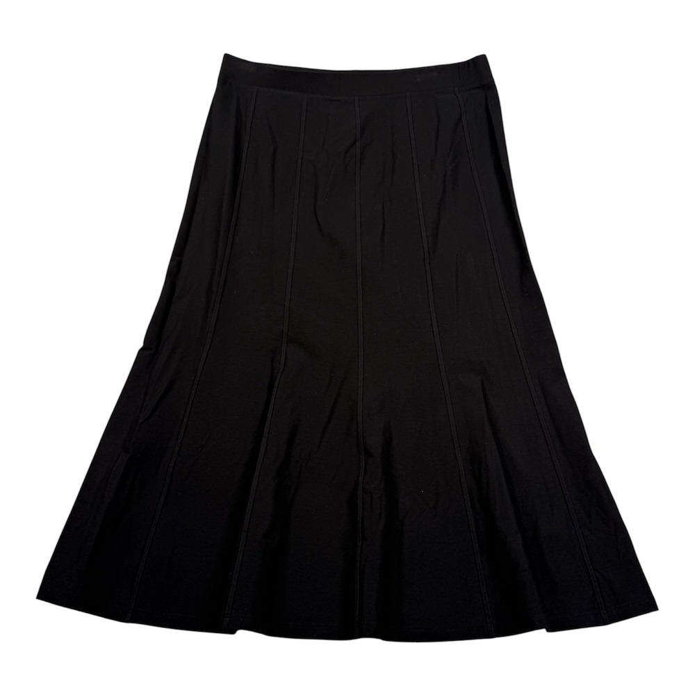 Eileen Fisher Skirt Womens Medium Petite Black Panelled Stretch Elastic Midi